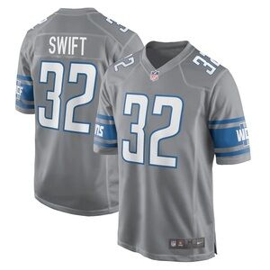 👉🏼New w/ Tags👈🏼 Nike Detroit Lions Gray D'Andre Swift Color Rush Game Jersey